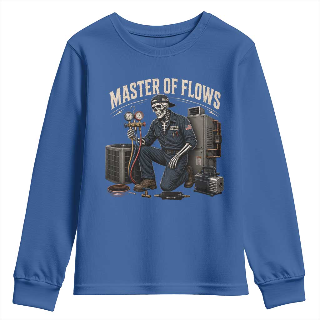 HVAC Tech Skeleton Mechanic Youth Sweatshirt Master Of Flows Vintage Distressed Graphic