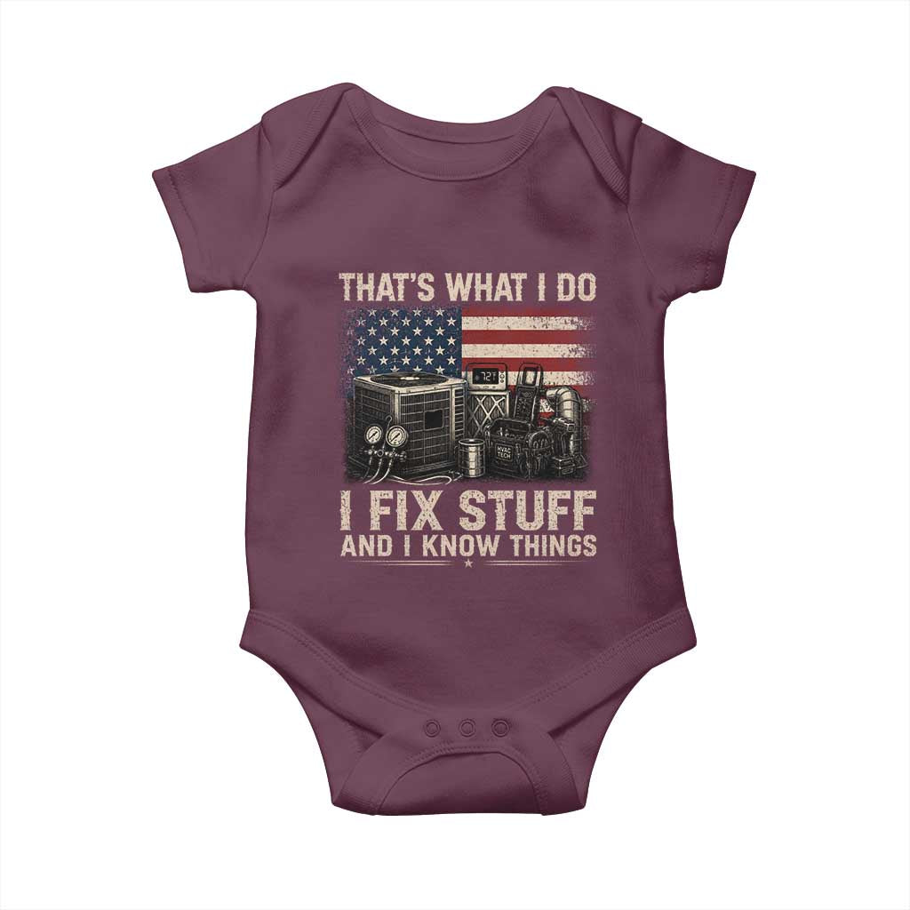 HVAC Technician American Flag Baby Onesie I Fix Stuff And I Know Things American Flag
