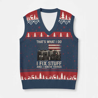 HVAC Technician American Flag V-Neck Knit Sweater Vest I Fix Stuff And I Know Things American Flag