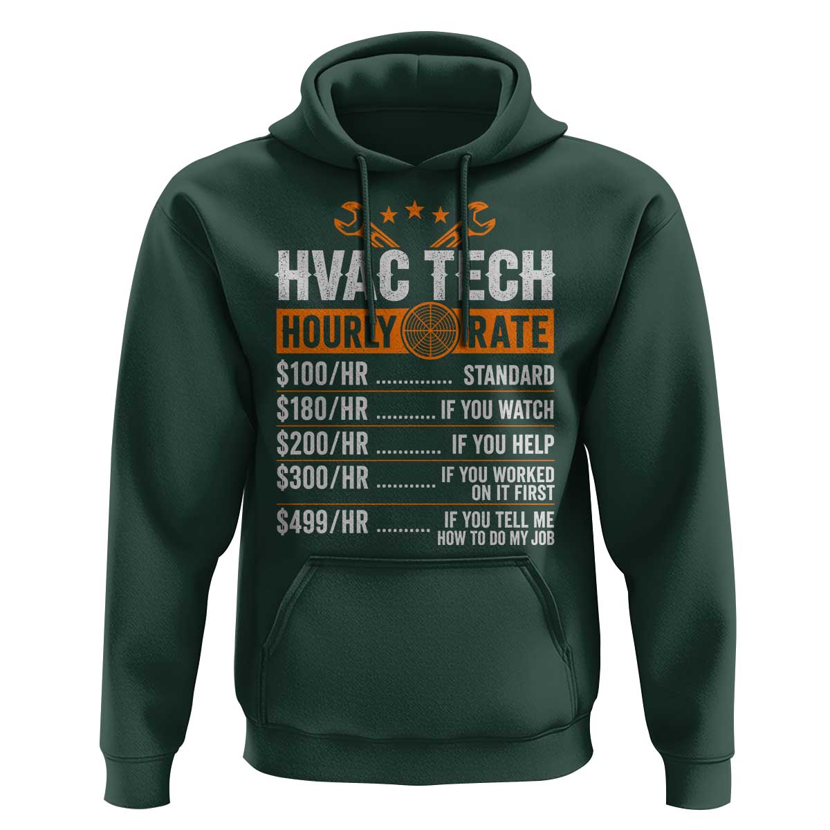 HVAC Tech Hourly Rate Hoodie Funny Labor Pricing List Technician Quote Graphic