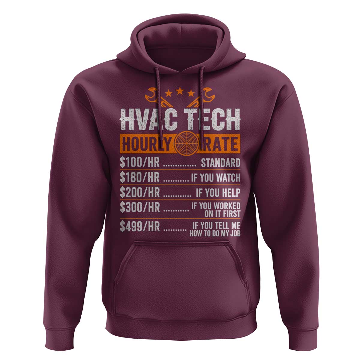 HVAC Tech Hourly Rate Hoodie Funny Labor Pricing List Technician Quote Graphic