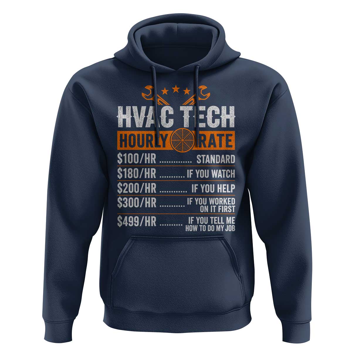 HVAC Tech Hourly Rate Hoodie Funny Labor Pricing List Technician Quote Graphic