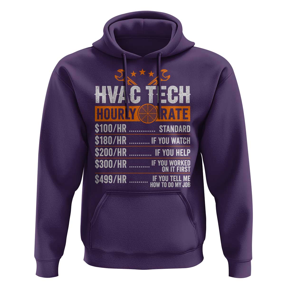 HVAC Tech Hourly Rate Hoodie Funny Labor Pricing List Technician Quote Graphic