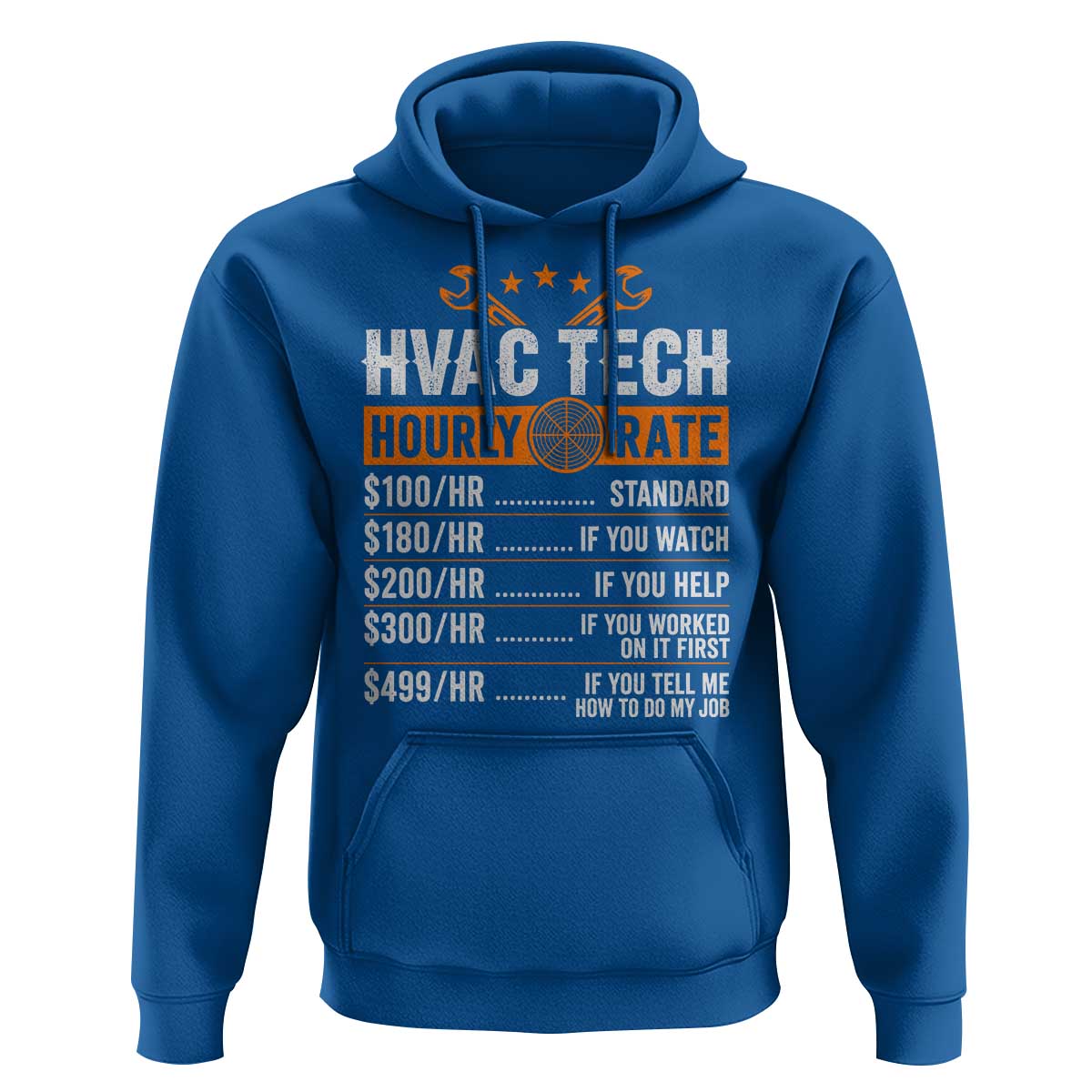 HVAC Tech Hourly Rate Hoodie Funny Labor Pricing List Technician Quote Graphic