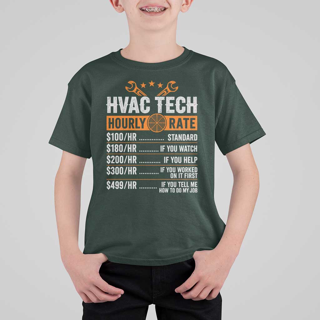 HVAC Tech Hourly Rate T Shirt For Kid Funny Labor Pricing List Technician Quote Graphic