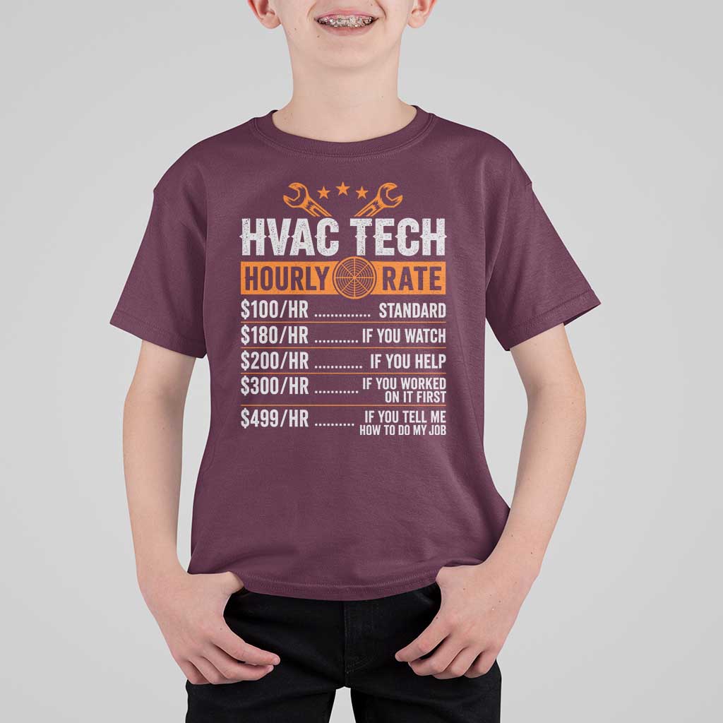 HVAC Tech Hourly Rate T Shirt For Kid Funny Labor Pricing List Technician Quote Graphic