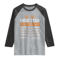 HVAC Tech Hourly Rate Raglan Shirt Funny Labor Pricing List Technician Quote Graphic