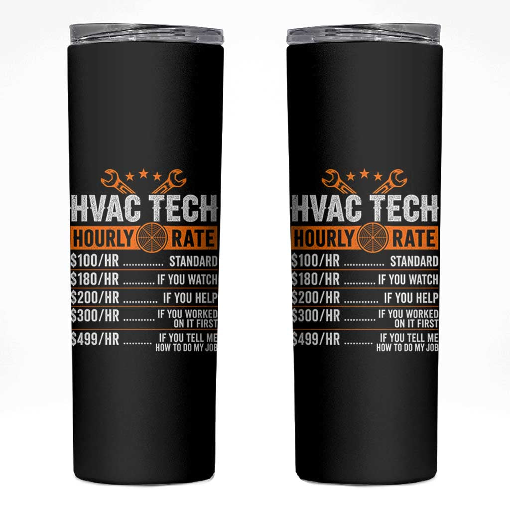 HVAC Tech Hourly Rate Skinny Tumbler Funny Labor Pricing List Technician Quote Graphic