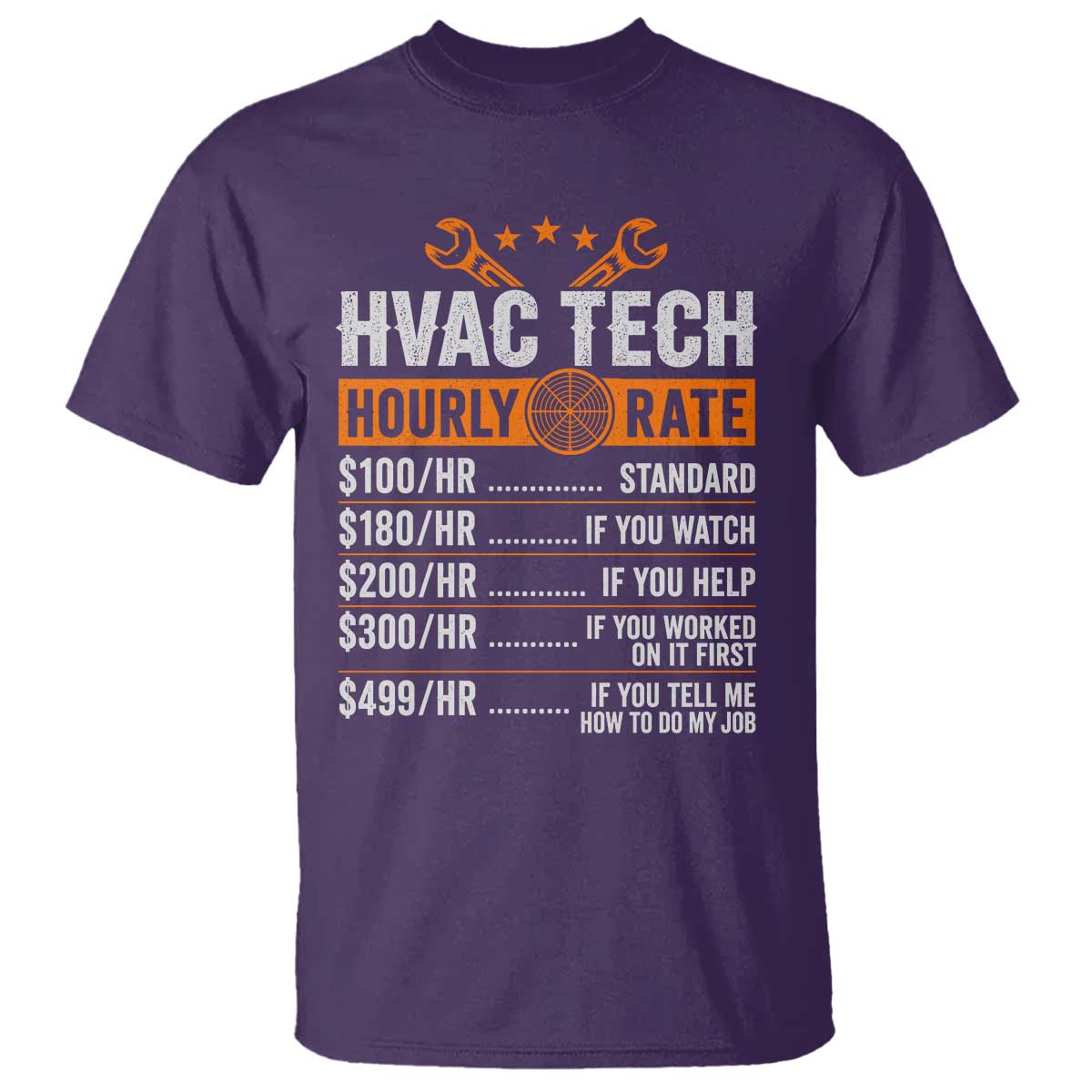 HVAC Tech Hourly Rate T Shirt Funny Labor Pricing List Technician Quote Graphic