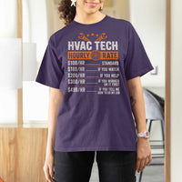 HVAC Tech Hourly Rate T Shirt For Women Funny Labor Pricing List Technician Quote Graphic