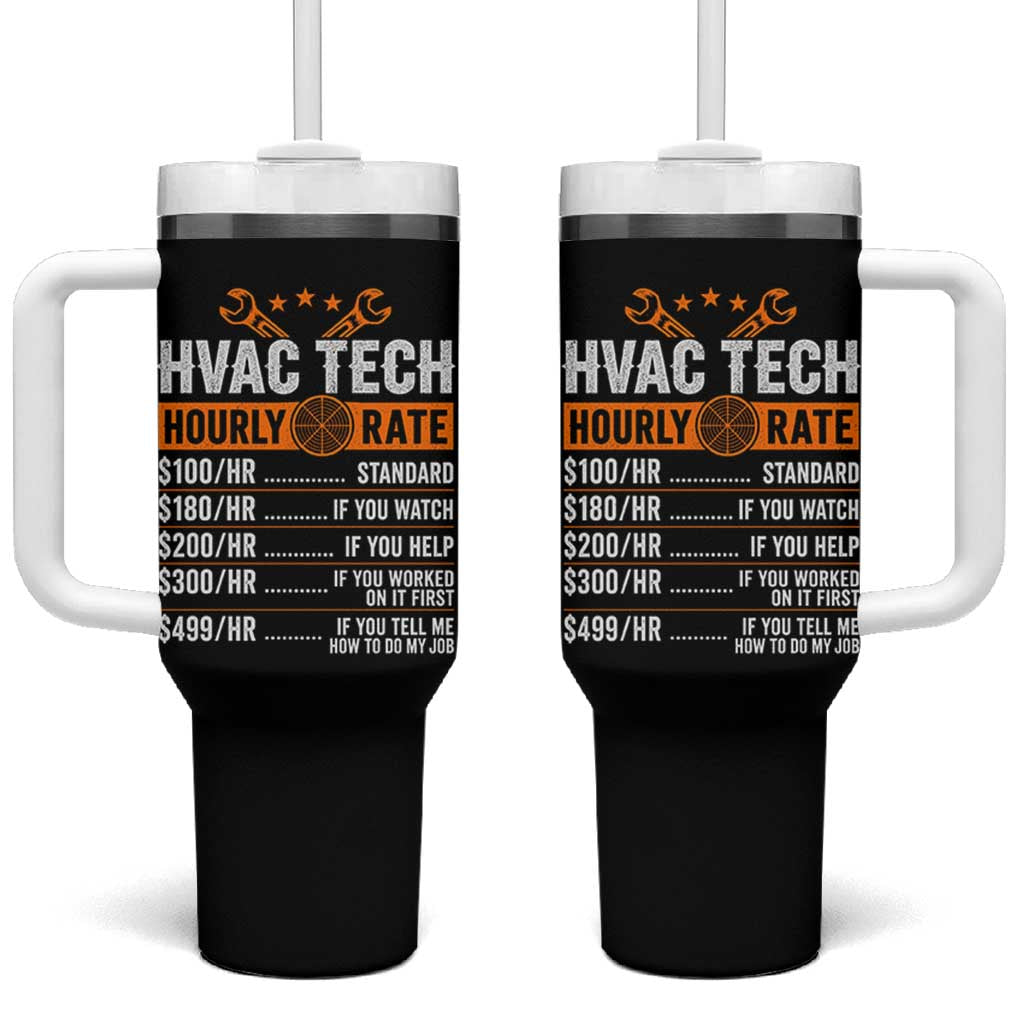 HVAC Tech Hourly Rate Tumbler With Handle Funny Labor Pricing List Technician Quote Graphic