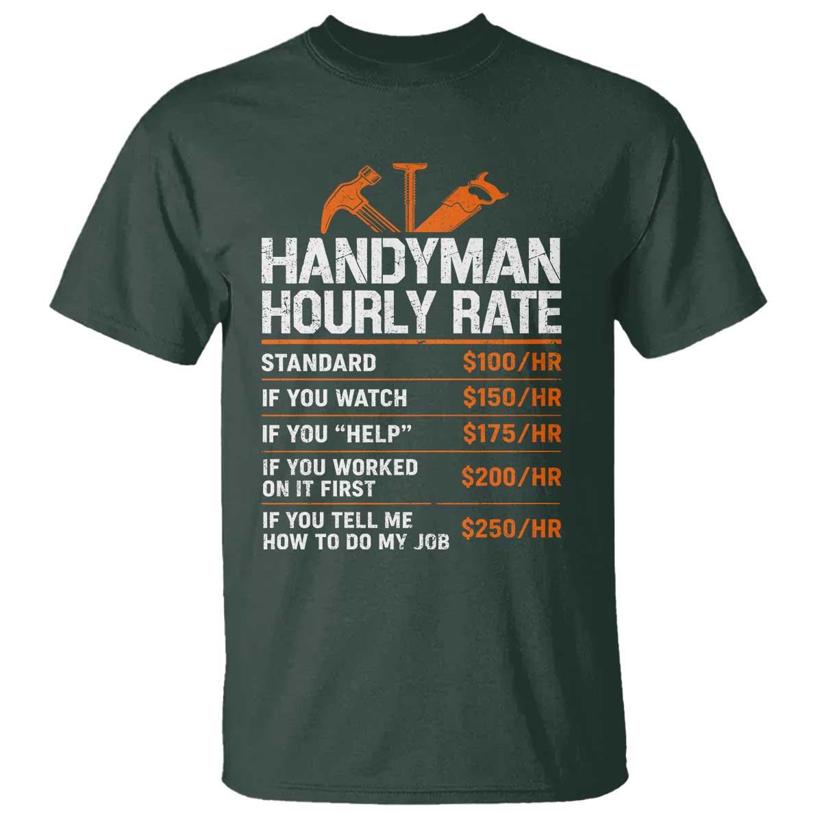 Handyman Hourly Rate T Shirt Handyman Gifts Contractor Coworker Gift