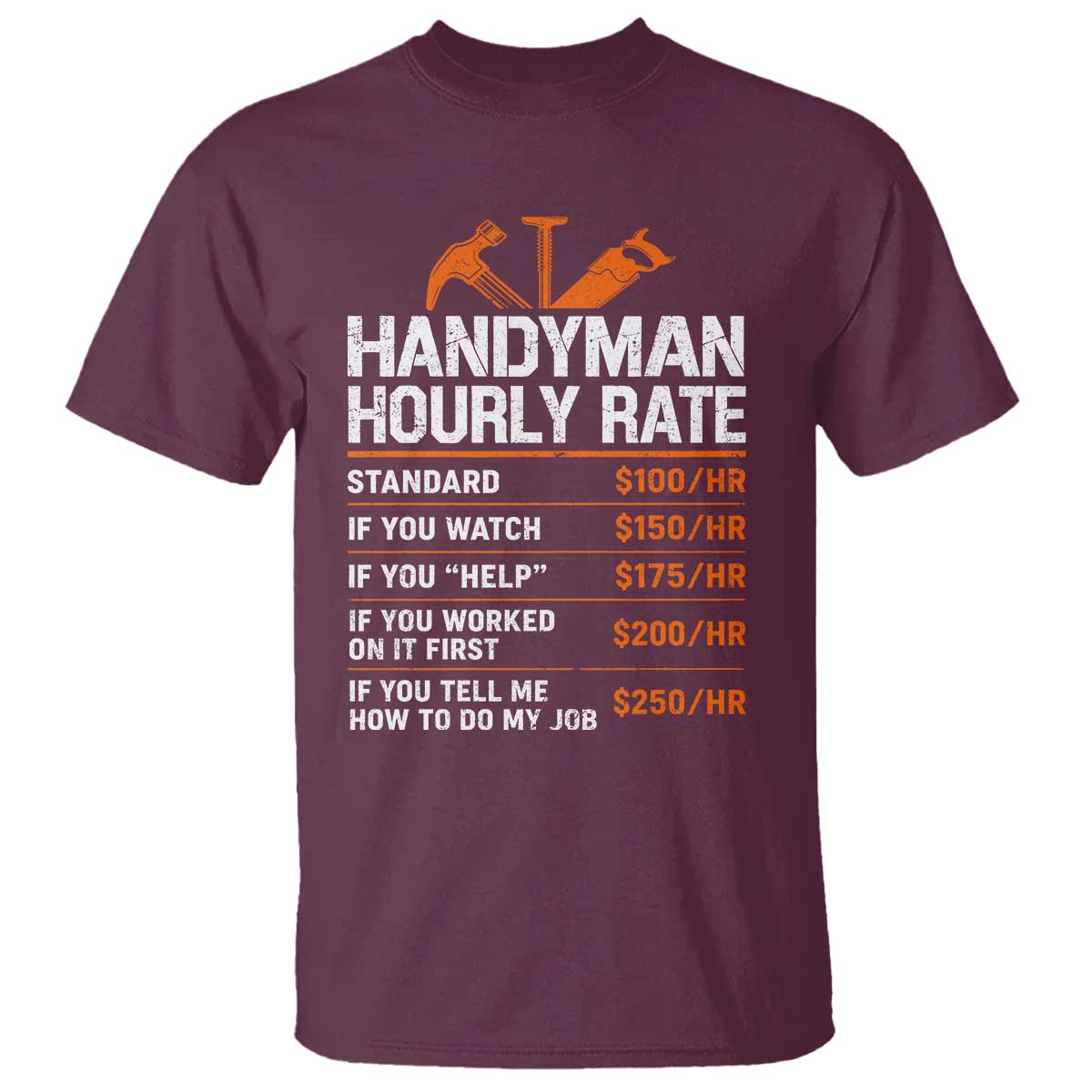 Handyman Hourly Rate T Shirt Handyman Gifts Contractor Coworker Gift