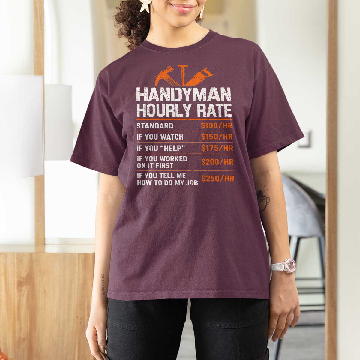 Handyman Hourly Rate T Shirt For Women Handyman Gifts Contractor Coworker Gift