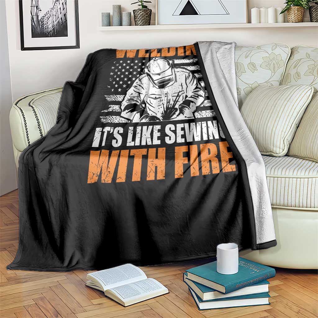 Welder Gifts for Men Throw Blanket Welding Its Like Sewing With Fire American Flag