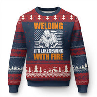 Welder Gifts for Men Ugly Christmas Sweater Welding Its Like Sewing With Fire American Flag