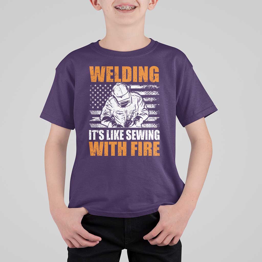 Welder Gifts for Men T Shirt For Kid Welding Its Like Sewing With Fire American Flag