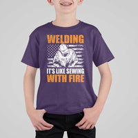 Welder Gifts for Men T Shirt For Kid Welding Its Like Sewing With Fire American Flag