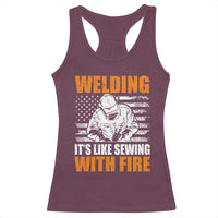 Welder Gifts for Men Racerback Tank Top Welding Its Like Sewing With Fire American Flag
