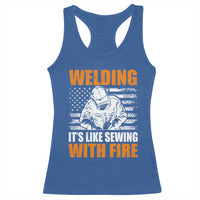 Welder Gifts for Men Racerback Tank Top Welding Its Like Sewing With Fire American Flag