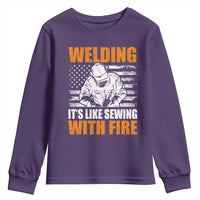 Welder Gifts for Men Youth Sweatshirt Welding Its Like Sewing With Fire American Flag