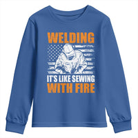 Welder Gifts for Men Youth Sweatshirt Welding Its Like Sewing With Fire American Flag
