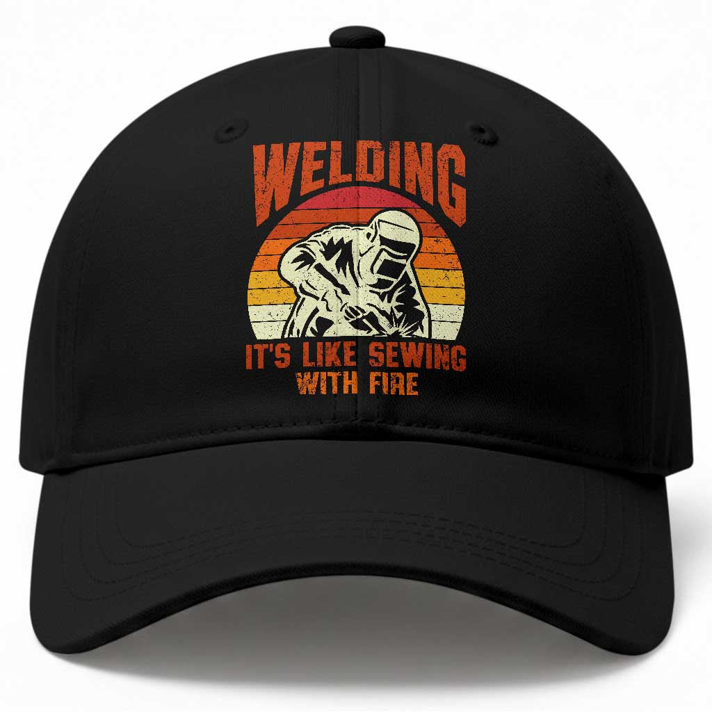 Funny Welder Baseball Cap Welding It's Like Sewing With Fire Retro Graphic