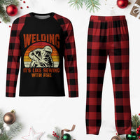 Funny Welder Plaid Pajama Set Welding It's Like Sewing With Fire Retro Graphic
