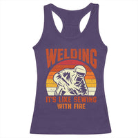 Funny Welder Racerback Tank Top Welding It's Like Sewing With Fire Retro Graphic
