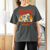 Funny Welder T Shirt For Women Welding It's Like Sewing With Fire Retro Graphic