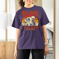 Funny Welder T Shirt For Women Welding It's Like Sewing With Fire Retro Graphic