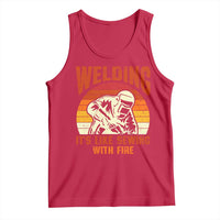 Funny Welder Tank Top Welding It's Like Sewing With Fire Retro Graphic