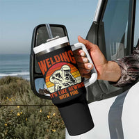 Funny Welder Tumbler With Handle Welding It's Like Sewing With Fire Retro Graphic