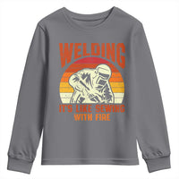 Funny Welder Youth Sweatshirt Welding It's Like Sewing With Fire Retro Graphic