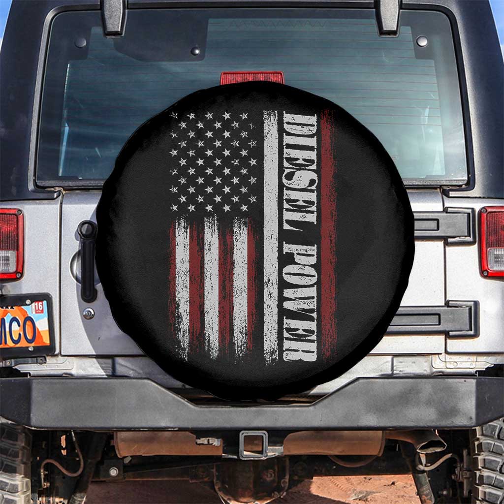 Vintage Distressed Mechanic Trucker Graphic Spare Tire Cover Diesel Power USA Flag