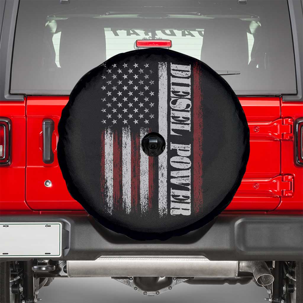 Vintage Distressed Mechanic Trucker Graphic Spare Tire Cover Diesel Power USA Flag