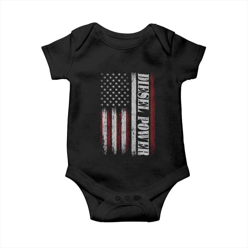 Vintage Distressed Mechanic Trucker Graphic Baby Onesie Diesel Power USA Flag