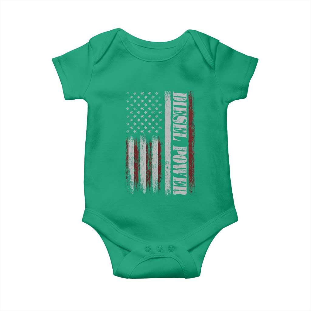 Vintage Distressed Mechanic Trucker Graphic Baby Onesie Diesel Power USA Flag