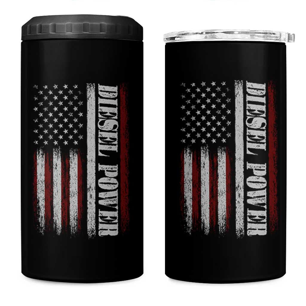 Vintage Distressed Mechanic Trucker Graphic 4 in 1 Can Cooler Tumbler Diesel Power USA Flag