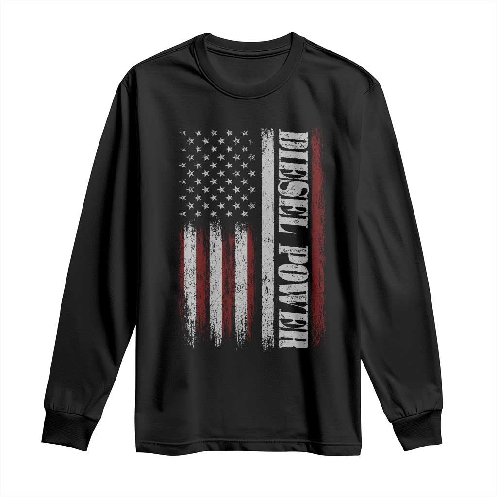 Vintage Distressed Mechanic Trucker Graphic Long Sleeve Shirt Diesel Power USA Flag
