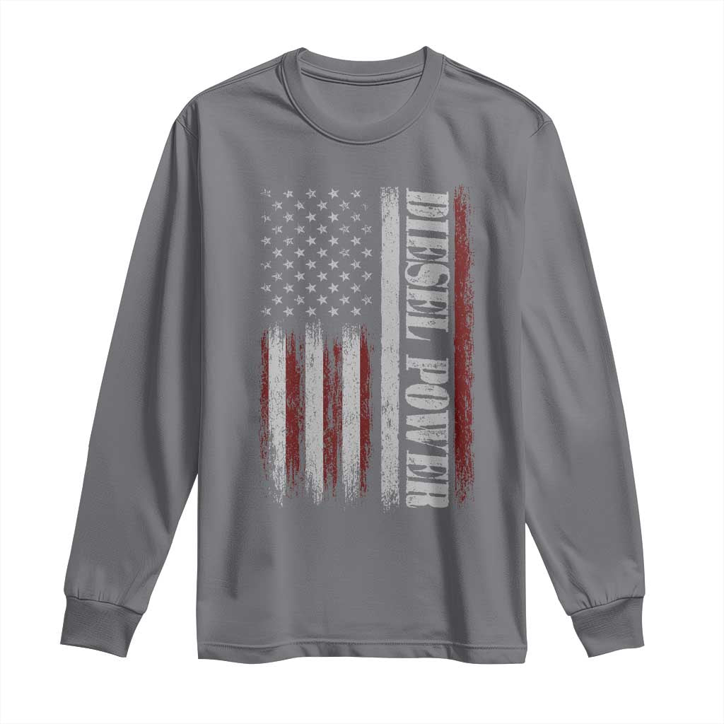 Vintage Distressed Mechanic Trucker Graphic Long Sleeve Shirt Diesel Power USA Flag