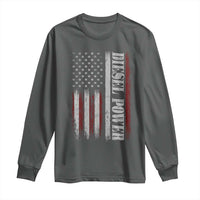 Vintage Distressed Mechanic Trucker Graphic Long Sleeve Shirt Diesel Power USA Flag