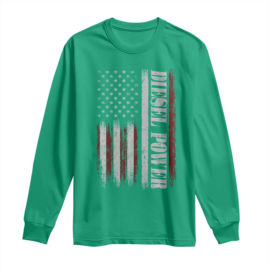 Vintage Distressed Mechanic Trucker Graphic Long Sleeve Shirt Diesel Power USA Flag