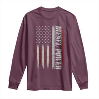 Vintage Distressed Mechanic Trucker Graphic Long Sleeve Shirt Diesel Power USA Flag