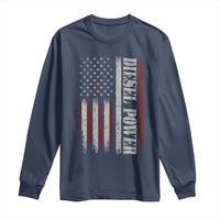 Vintage Distressed Mechanic Trucker Graphic Long Sleeve Shirt Diesel Power USA Flag