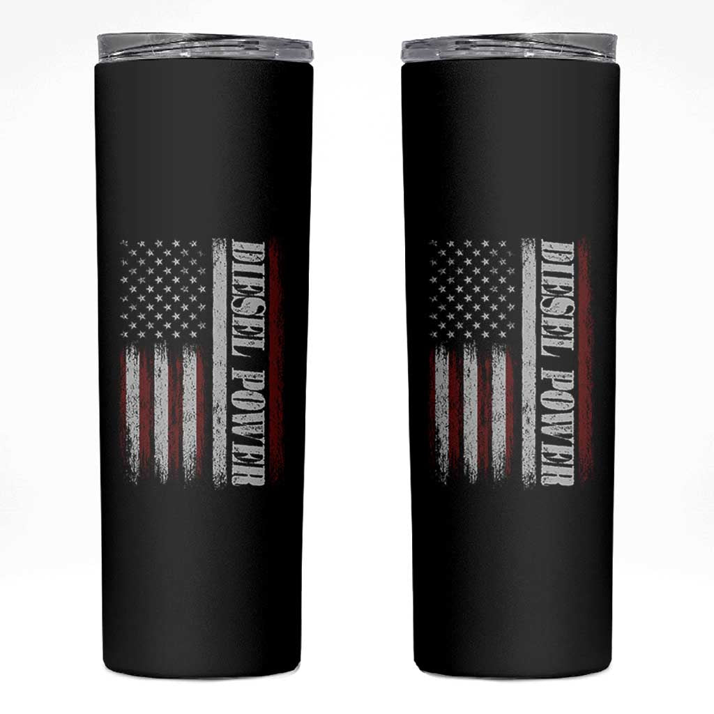 Vintage Distressed Mechanic Trucker Graphic Skinny Tumbler Diesel Power USA Flag
