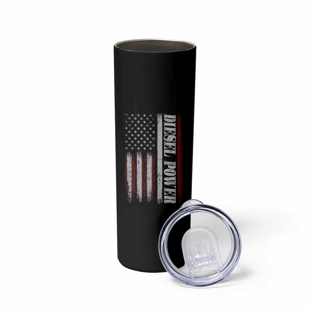Vintage Distressed Mechanic Trucker Graphic Skinny Tumbler Diesel Power USA Flag