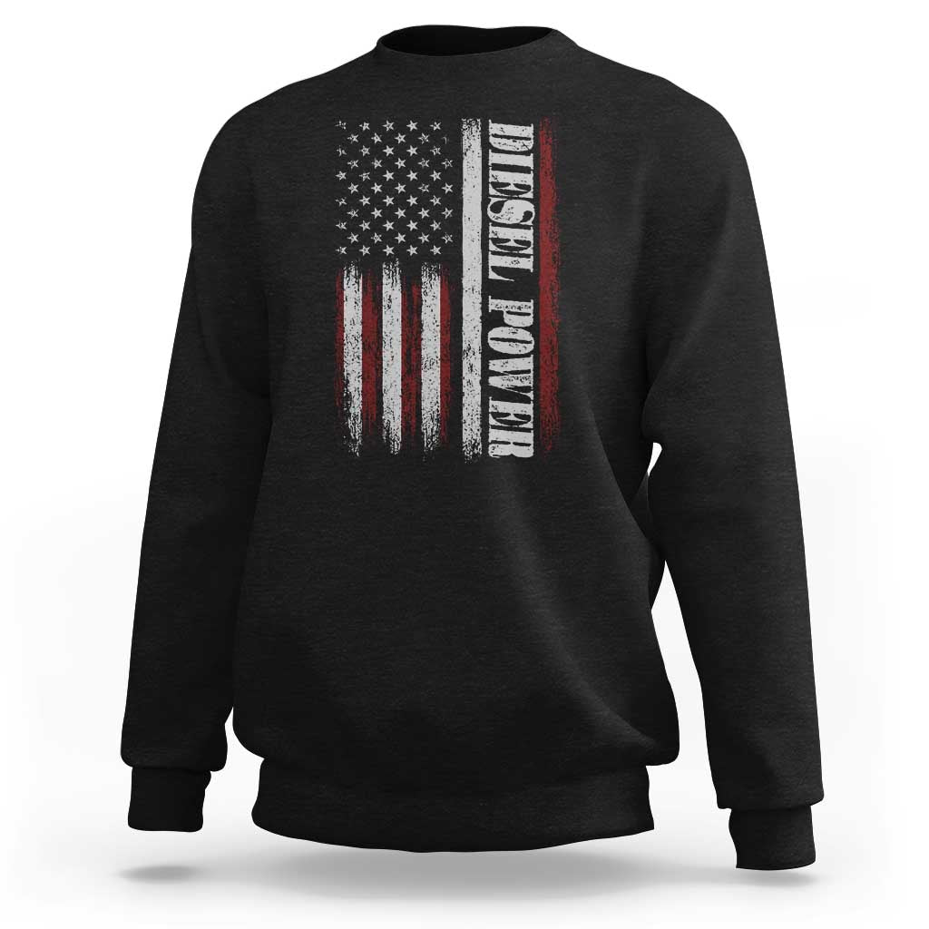 Vintage Distressed Mechanic Trucker Graphic Sweatshirt Diesel Power USA Flag