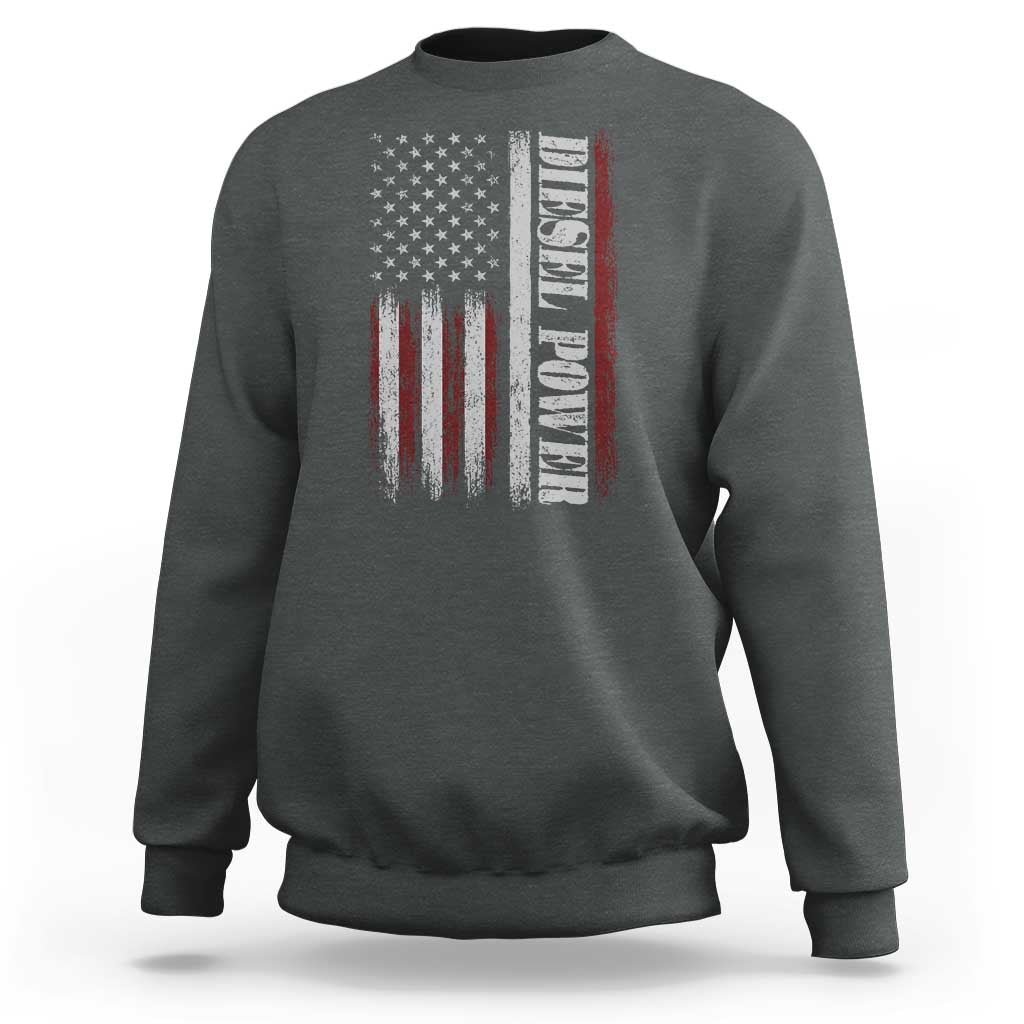 Vintage Distressed Mechanic Trucker Graphic Sweatshirt Diesel Power USA Flag