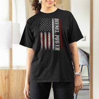 Vintage Distressed Mechanic Trucker Graphic T Shirt For Women Diesel Power USA Flag